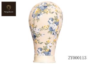 China Strong Aging Resistance Pierceful Canvas Wig Head Blue Floral Color wholesale