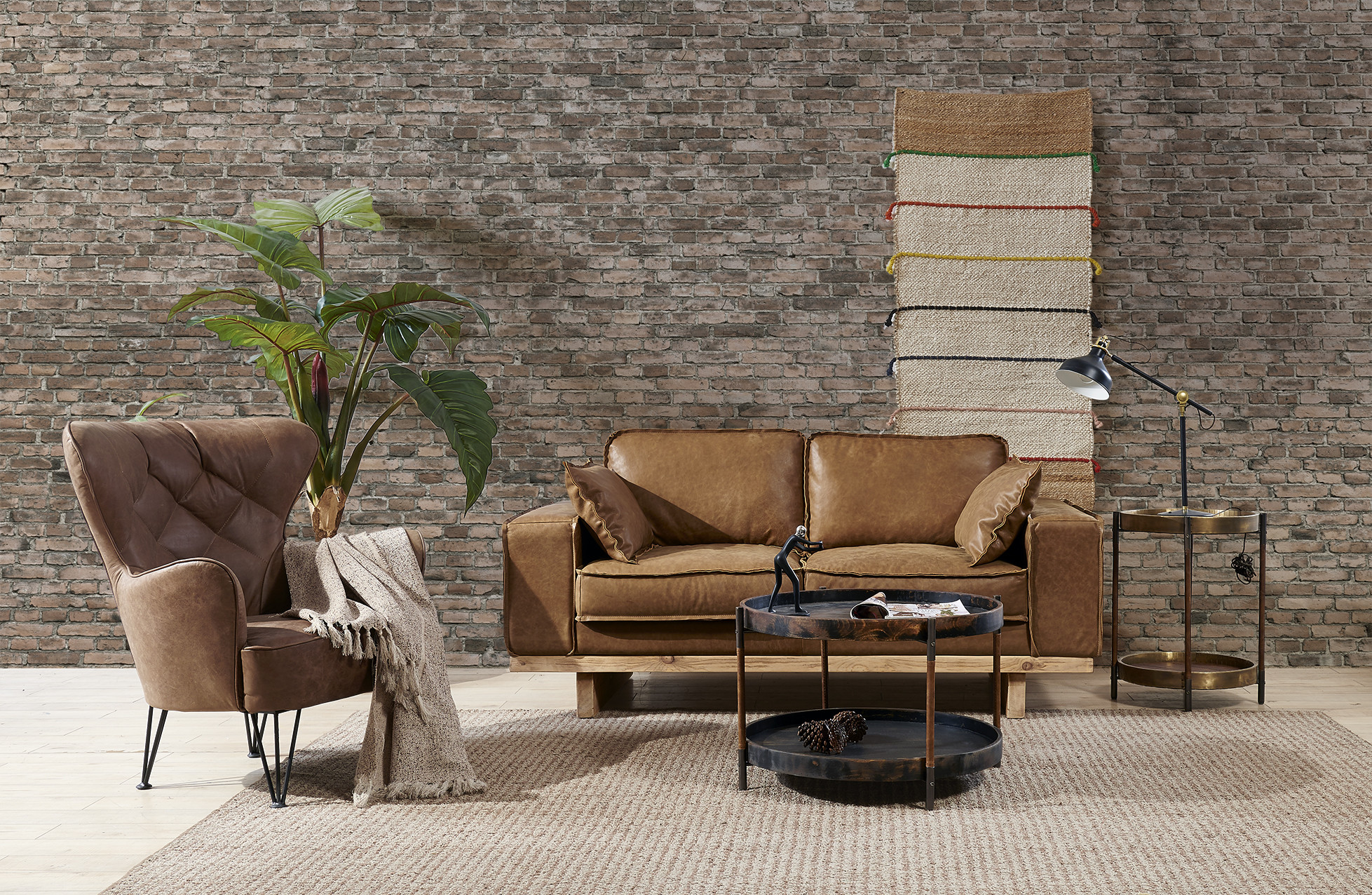 Light Brown Sectional 2 Seater Leather Sofa Hand Work Craft American Vintage Style
