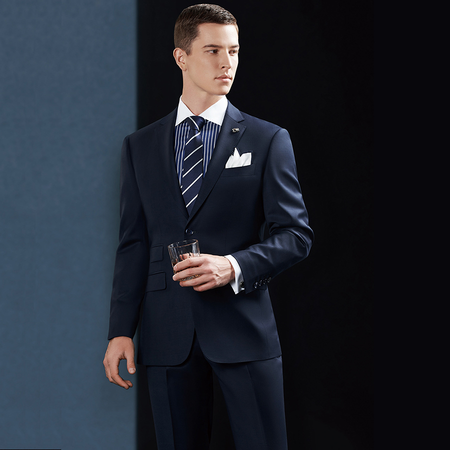 2022 Custom Design Textured Men's Business Suit Blazer Jacket With Navy For Autumn