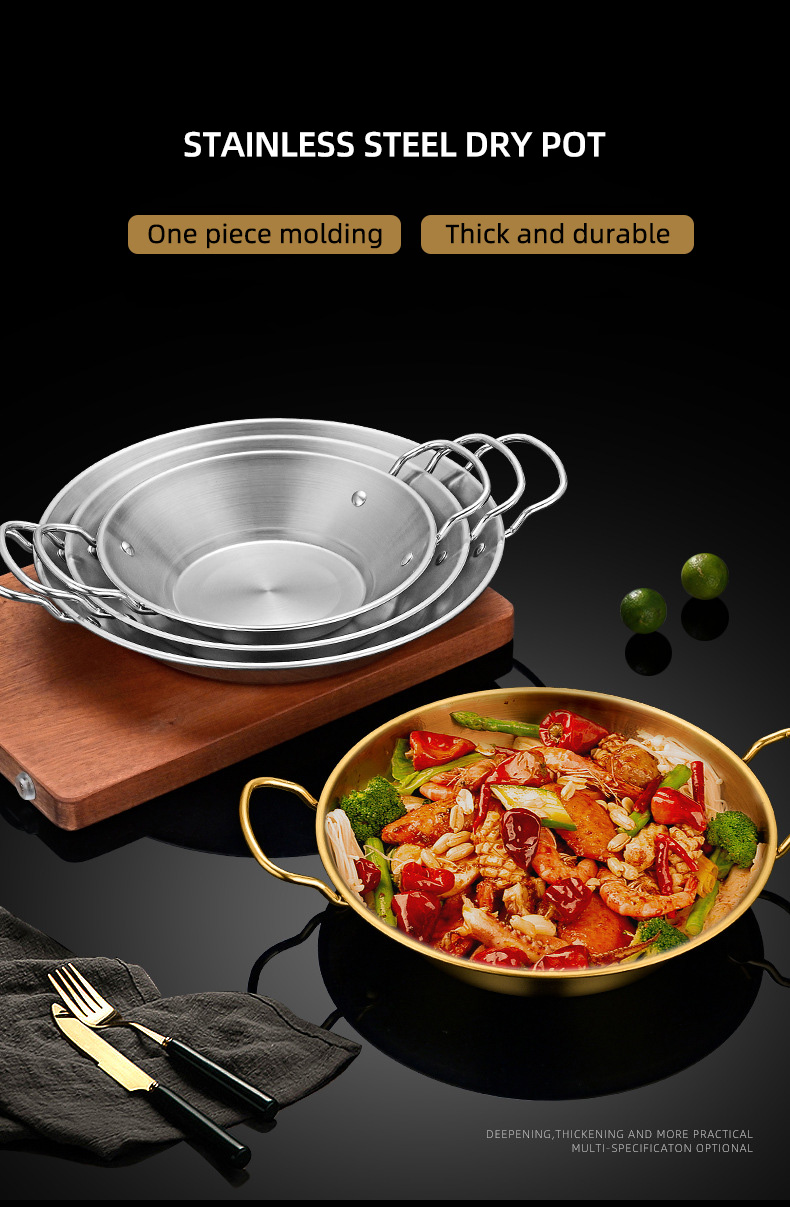 Amazon Hot Selling Cooking Kitchen Cookware Induction Frying Pan Stainless Steel Paella Pans Seafood Frying Pan