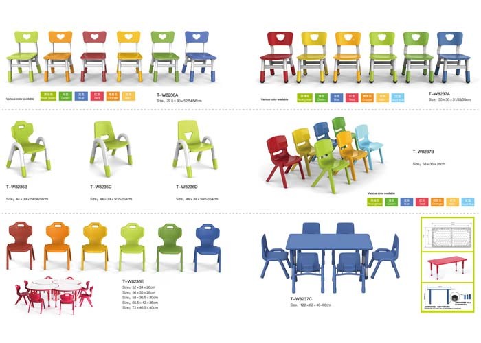 Primary Kindergarten School Furniture Single Double Desk Chair Set Blue Color