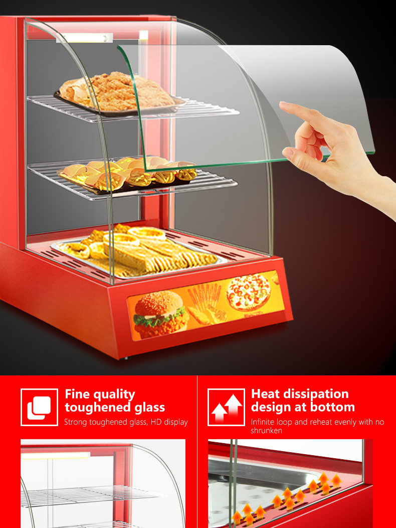 Commercial Mini Electric Food Display Warmer Showcase with Three Layers 380x460x600mm