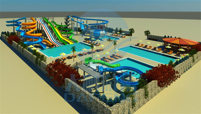 Water Park Play Equipment Set With Aqua Fiberglass Water Slide For Kids