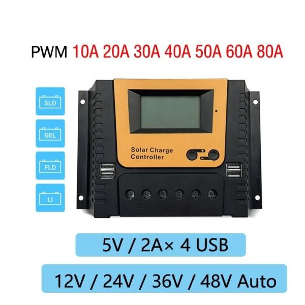PWM Solar Charge Panel Controll Regulator 10A 20A 30A 40A 12V 24V 36V 48V