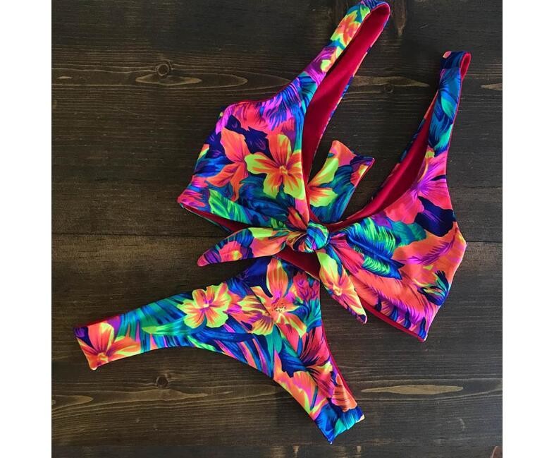 2019 Ruffle Women Swimsuit Cross Bandage Swimwear Push Up Bikini Set Beach