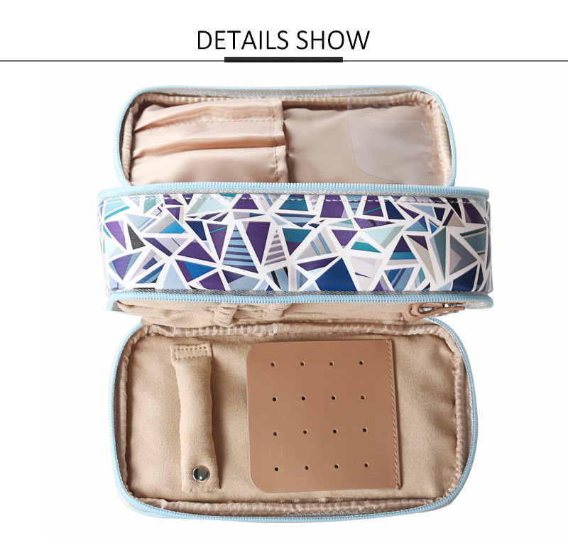 Custom Portable Geometric Printing Cosmetic Bag PU Leather Waterproof