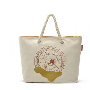 China Beige 16oz Printed Promotional Canvas Cotton Tote Bags wholesale