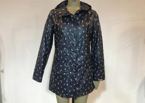 China Windbread Water Proof Printed Ladies PU Jacket Coat Long Style Navy Color wholesale