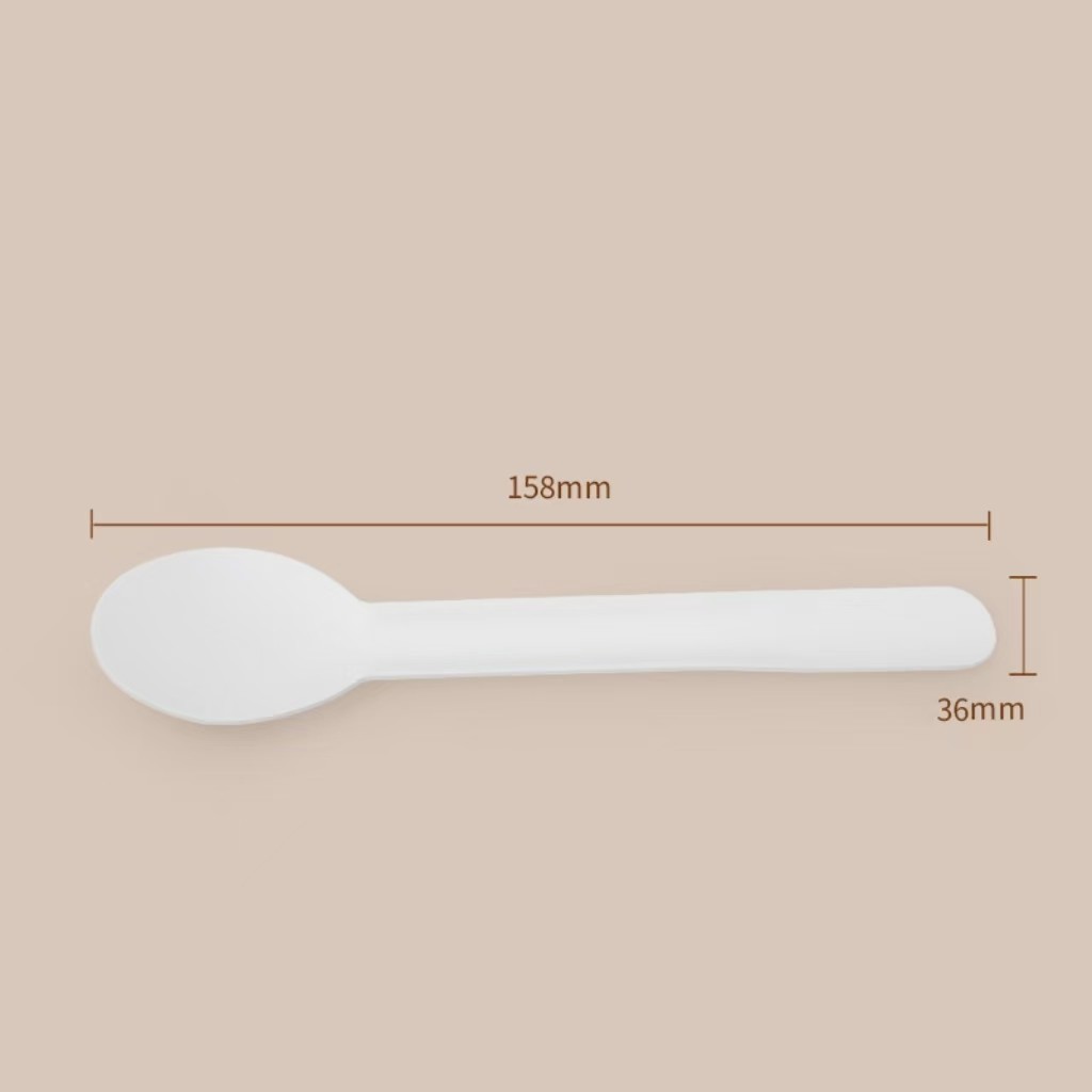 GZ Bio 4 Inches Disposable Paper Cutlery Set Spoon With Kraft Paper Outer Packing Pattern Design