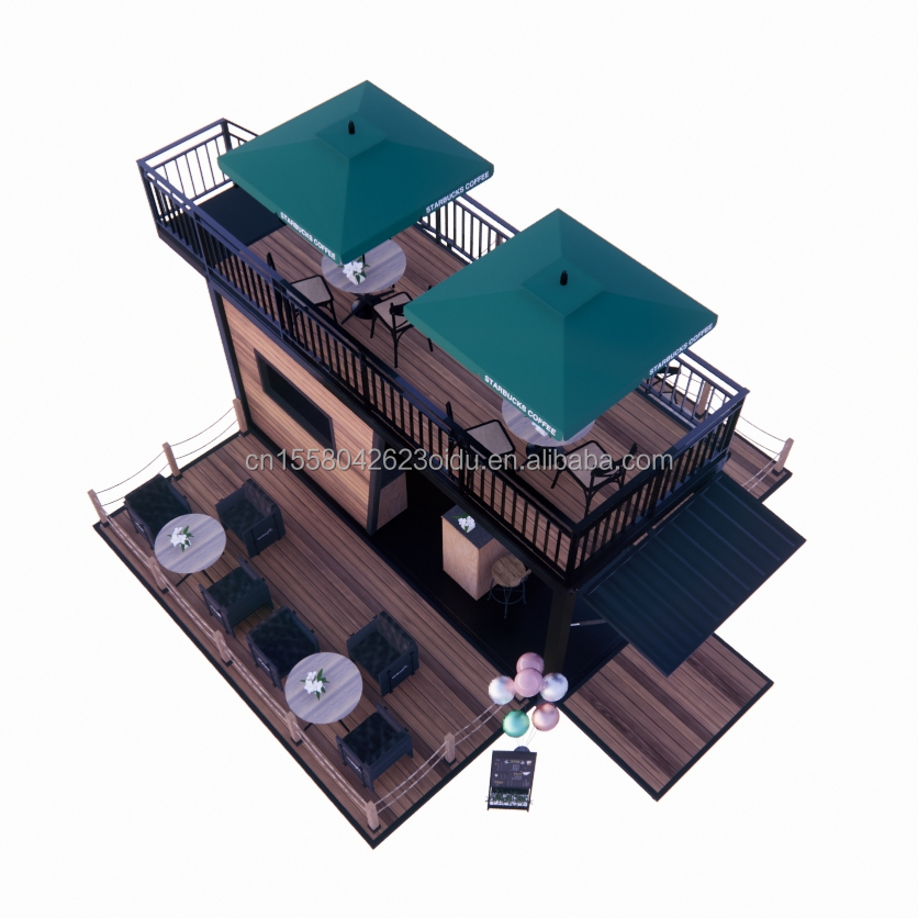 Double-Story Prefab Container House for Mall Boba Style 50/75/100mm Wave Sandwich Panel Wall and Modern Design Terrace