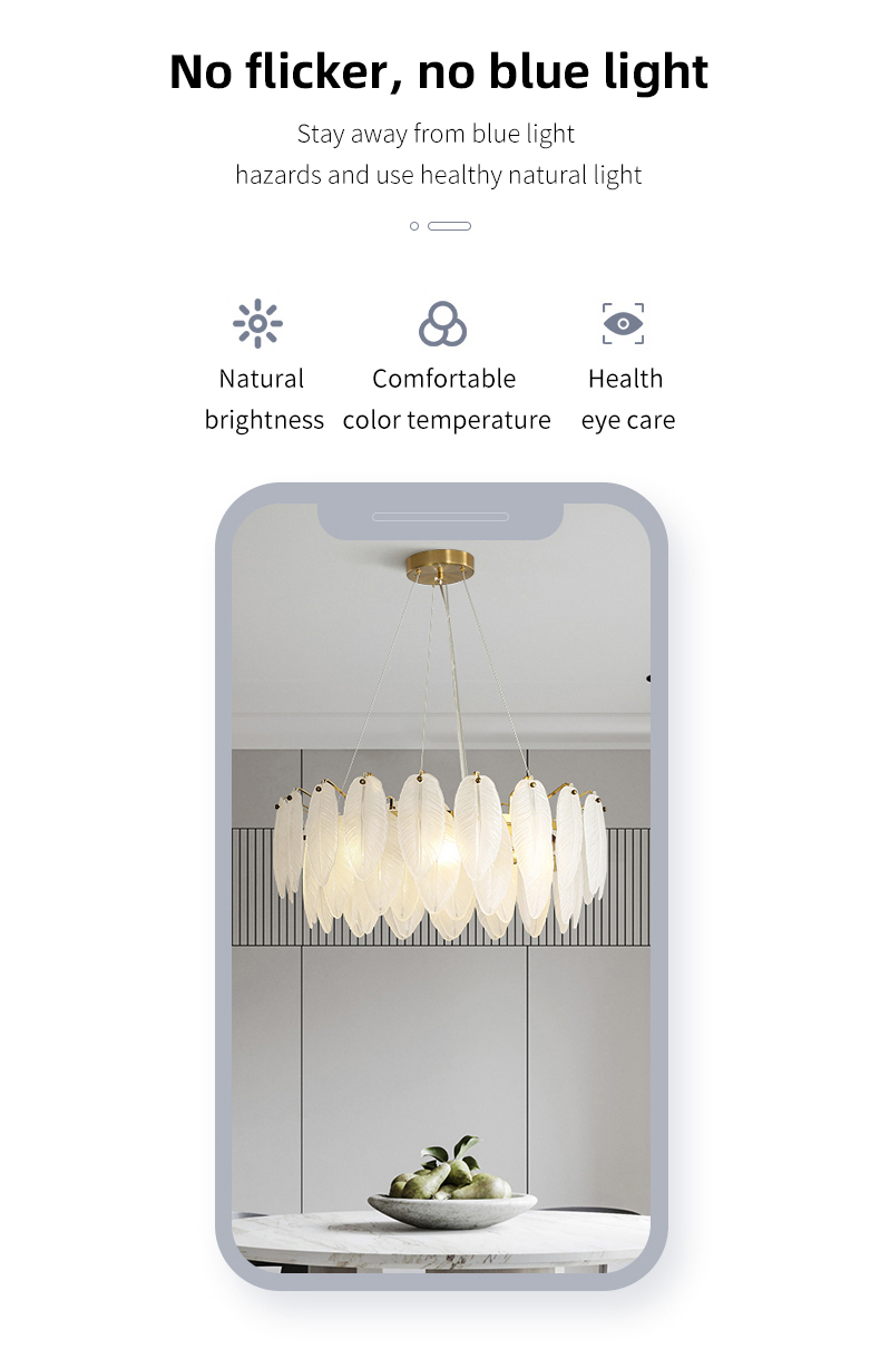 Modern Simple Pearl Feather Glass Chandelier Luxury Living Room Lamp Bedroom Dining Room White Chandelier(WHCY-253)