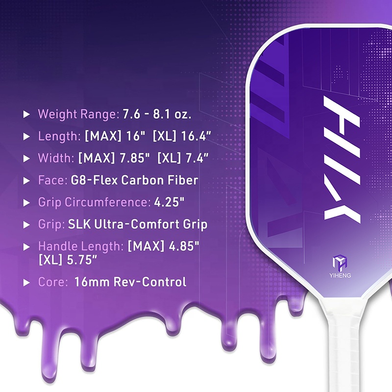 YIH Sport Graphite XL Pickleball Paddle Professional Carbon Fiber 16mm Thickness