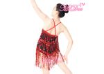 ODM Latin Dance Costumes Girl Sequin Tassels Red Dress Ballroom Dancing Dresses