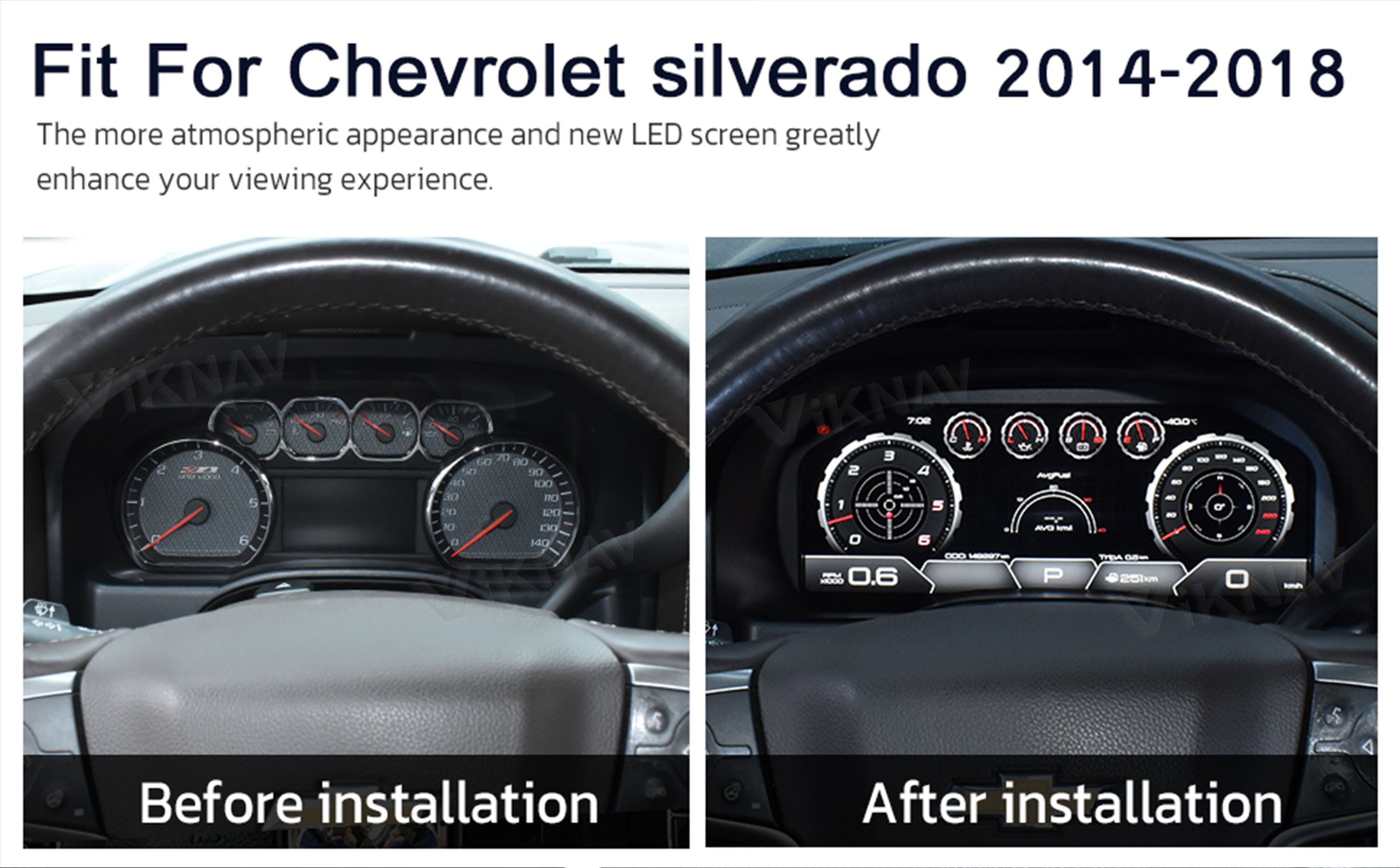 Viknav 13 Inch Car Digital Cluster For Chevrolet Silverado GMC SIERRA 2014-2018 LCD Car Digital Speedometer Dashboard Panel Instrument Panel Virtual