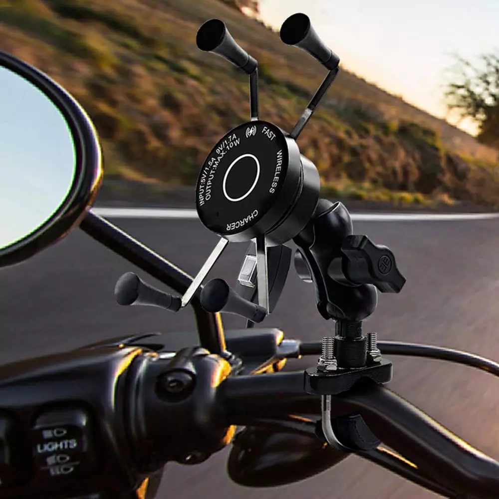 7.5W 2A X Claw Motorcycle Phone Mount With 3 In 1 Wireless Charger