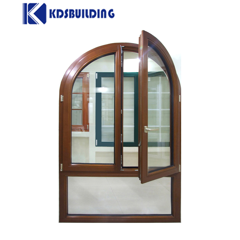 KDSBuilding Swing Residential Casement Round Wooden Window Solid Wooden Window With Fix Glass