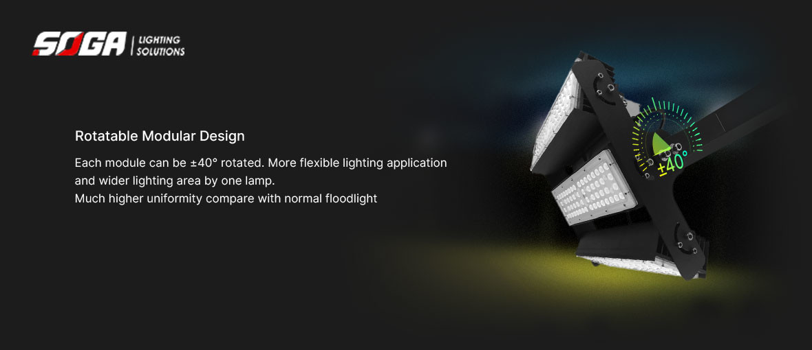 Black 100W Outdoor LED Stadium Lights Rotatable IK08 Aluminum Housing