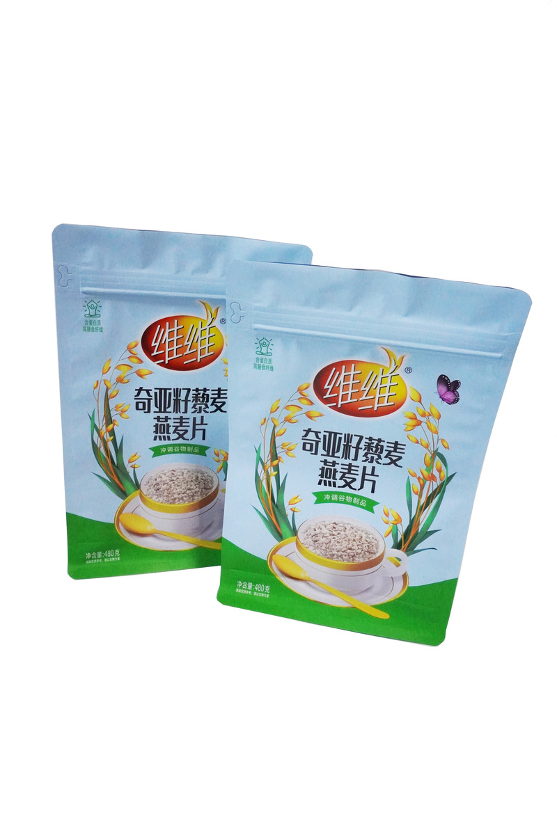 Custom Security Packaging Flat Bottom Pouch With Window Oatmeal Powder