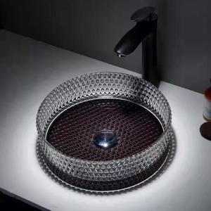 China Artwork Glass Vessel Basins Crystal Modern With Black Bottom wholesale