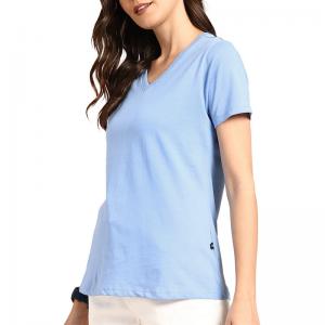China Hot Sale Custom Logo Blue Deep V neck Pure Cotton Short Sleeve Shirts For Women wholesale