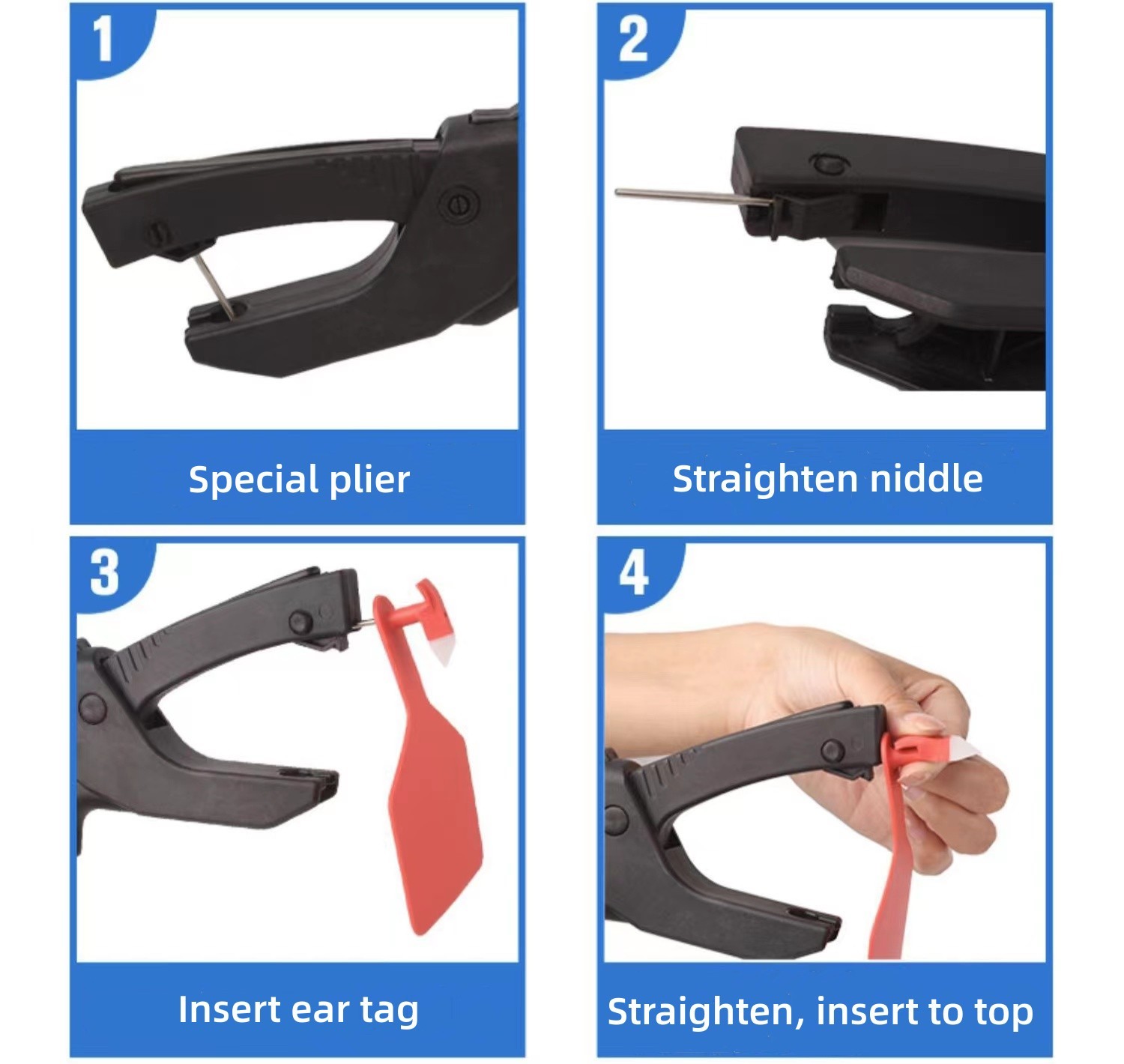 One Piece Animal Identification Ear Tags Plier Applicator Ergonomic