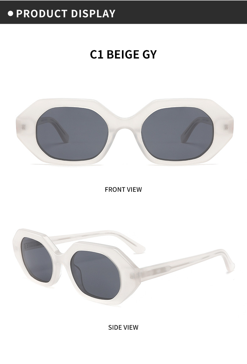 Polygonal frame Round Acetate Sunglasses Oval Lens Geometric Fashion