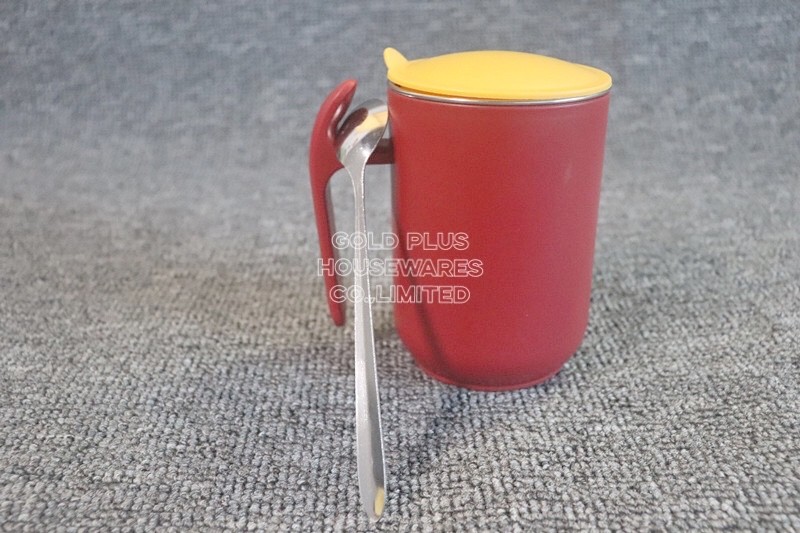 Straight Cylinder Body BPA Free Insulated Coffee Cup Food Grade With Spoon
