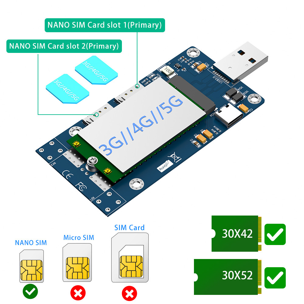 NGFF(M.2) to USB 3.0 Adapter with Dual NANO SIM card Slot for 3G4G5G Module
