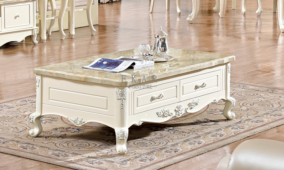 European Classical Style white Coffee Table With Drawer