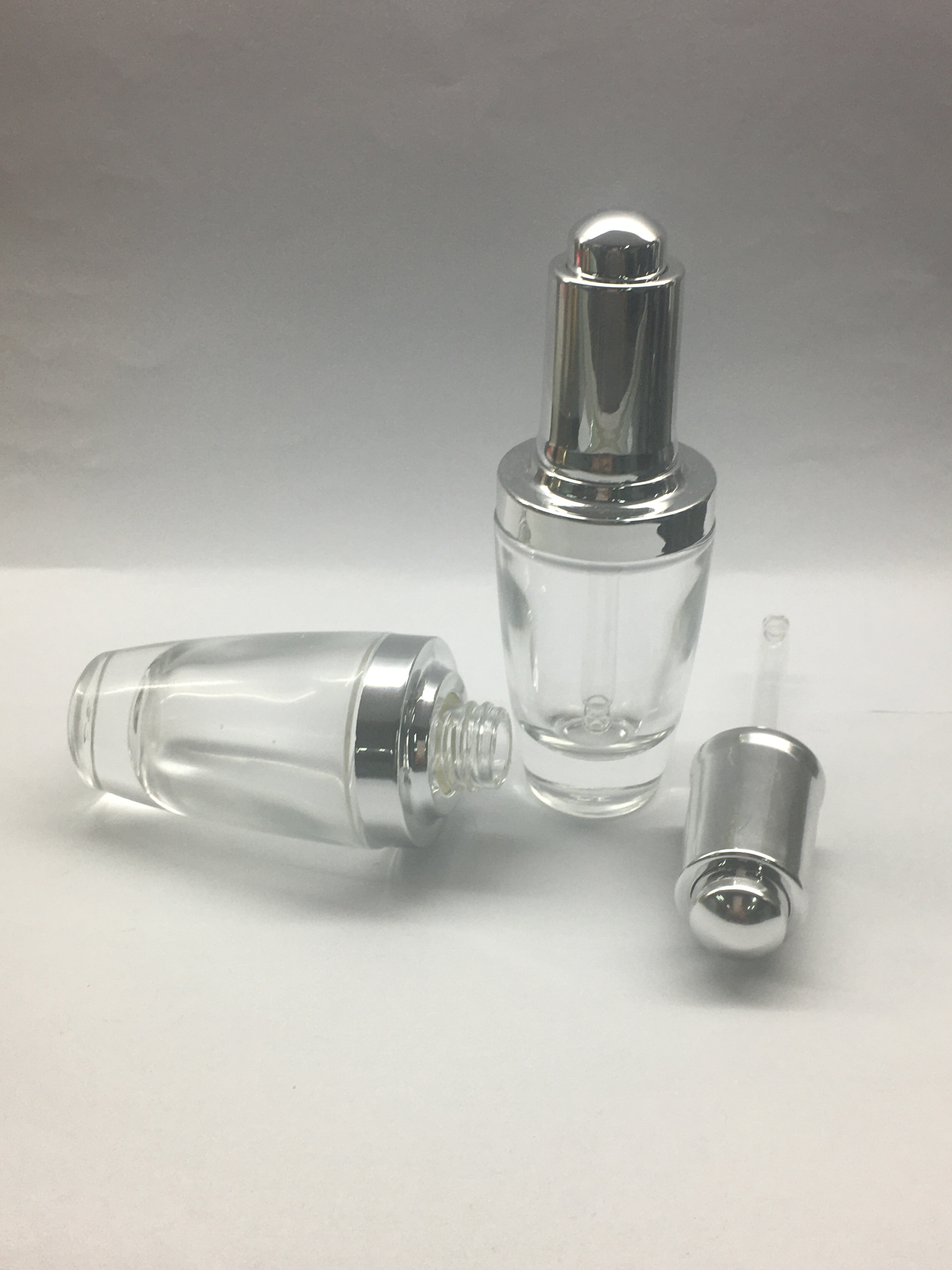 Luxury Clear Glass Dropper Bottle 30ml Silver Dropper For Serum Essential Oil