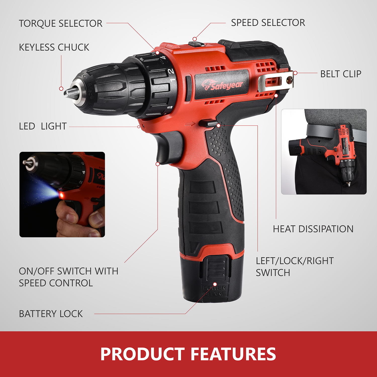 Double Battery Power Screw Drivers 12V Cordless Electric Power Drill 25N.M 18+1