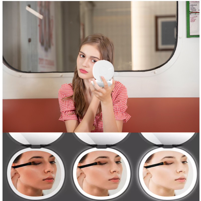New Ideas LED Compact Mirror Rechargeable Battery Premium Quality 1X/3X Magnifying Mirror with LED Lights
