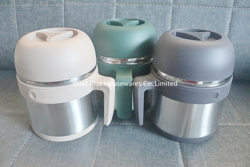 Sustainable Double Walled 1.5L Stainless Steel Lunch Box Green Black Khaki Vacuum Flask With Bowl