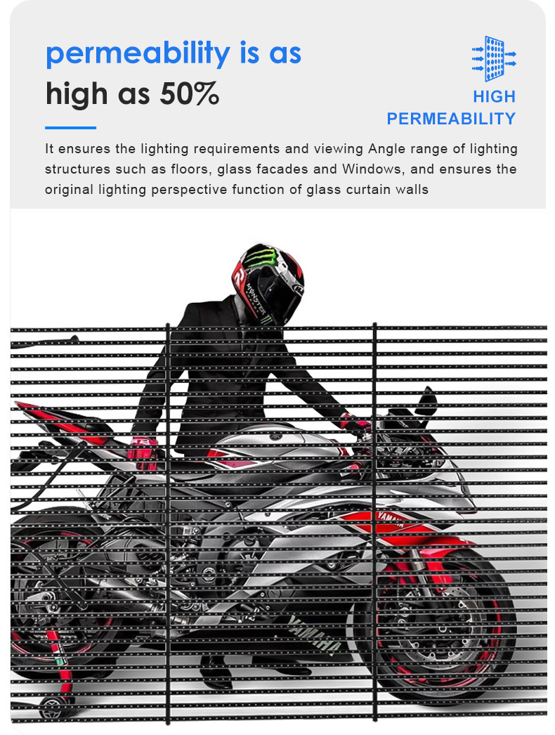 P33.33 - P16.67 Transparent LED Curtain Screen 6000nit Outdoor Advertising LED Display
