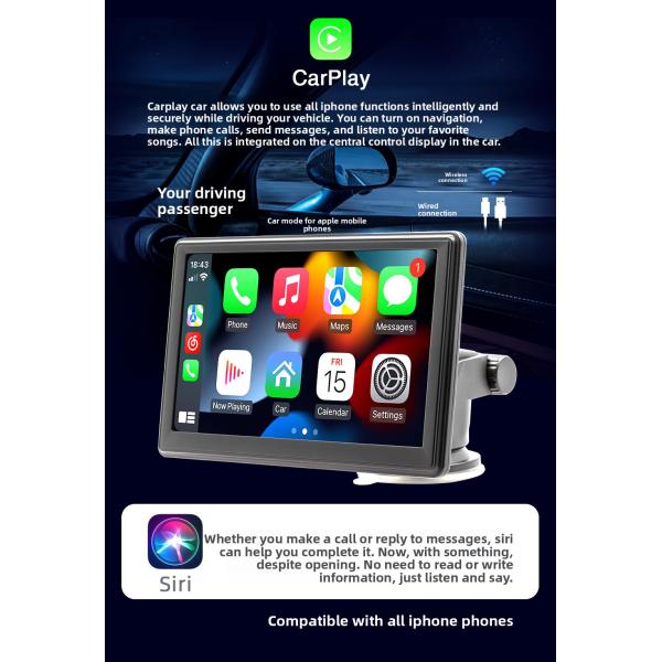 Creatall 7-Inch Portable Wireless CarPlay MP5 Player for Bluetooth New Cross-Border Multimedia Card Slot Head Unit Supports WAV
