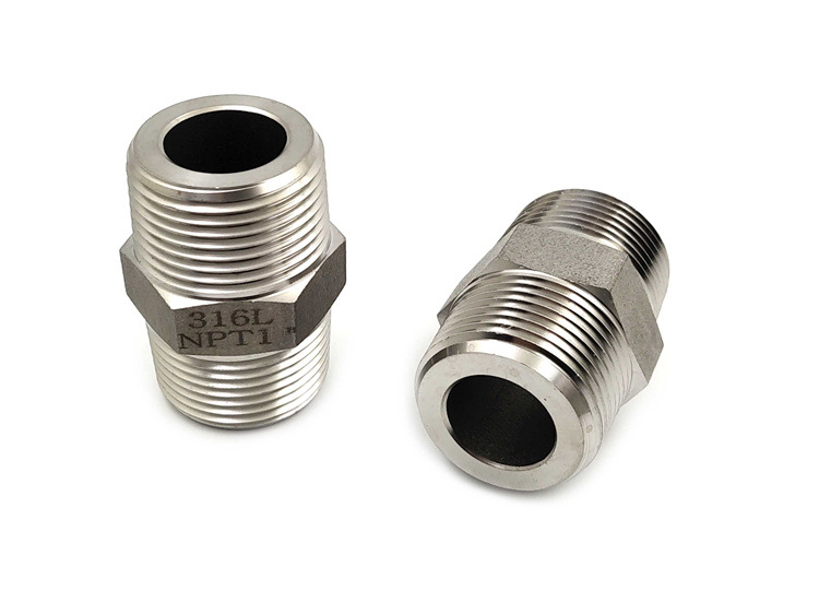 Stainless Steel Pipe Fittings 1/4"-4" NPT/BSPT Hexagon Male Threaded Nipple for Customized Support ODM