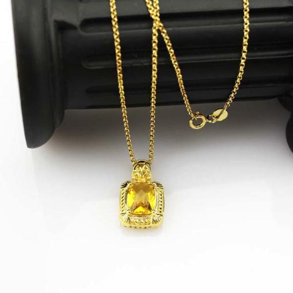 White Gold Plated 925 Silver Blue Topaz Cubic Zirconia Square Pendant Necklace (P04)