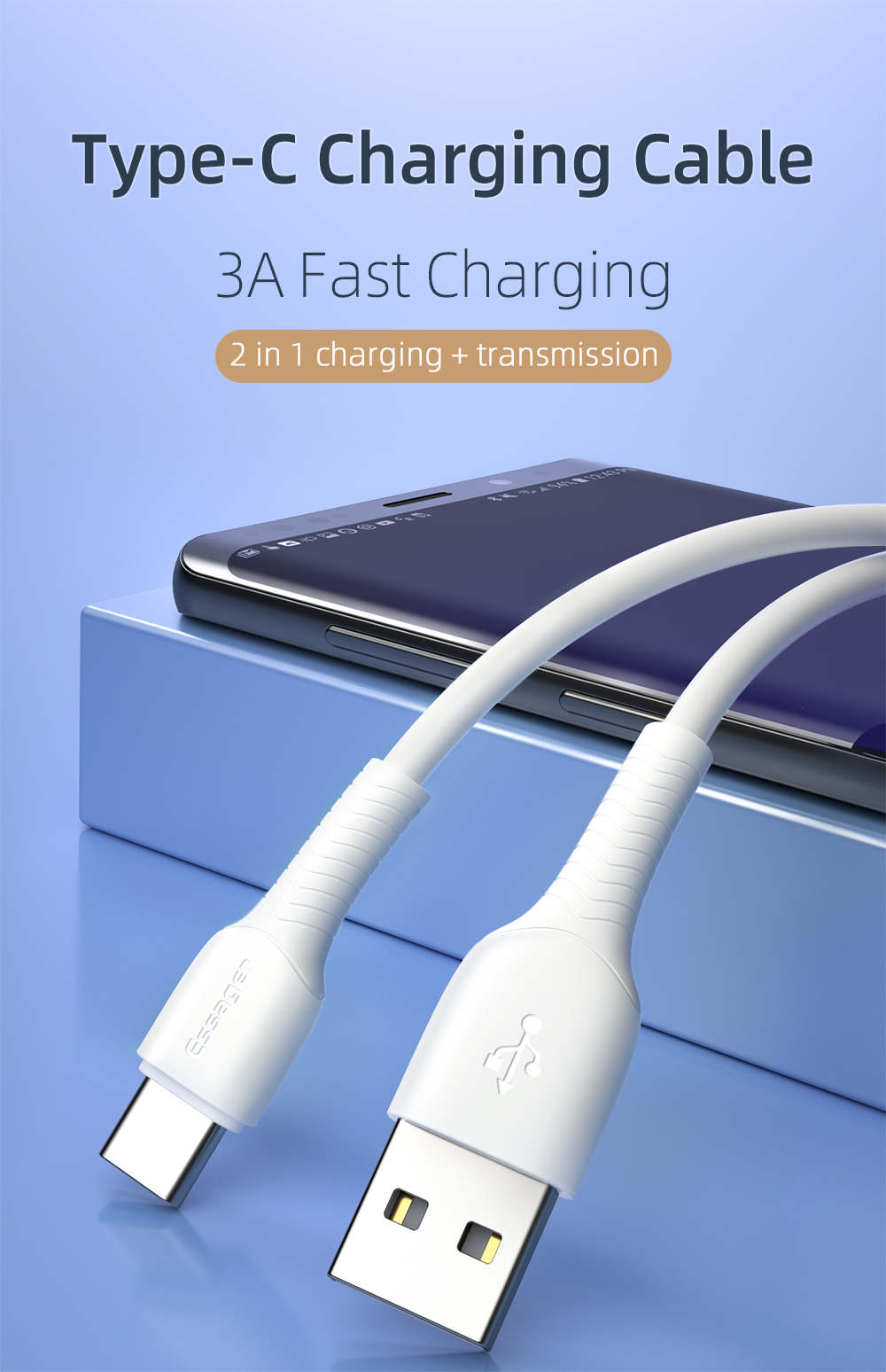 Braid Shielding Fast Charging Type C Data Cable 3A 0.3M 1M 2M For C Devices