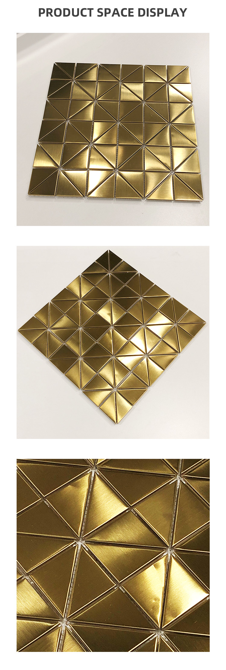 Wall Panel Decor Hairline Finish PVD Gold Stainless Steel Mosaic Tile