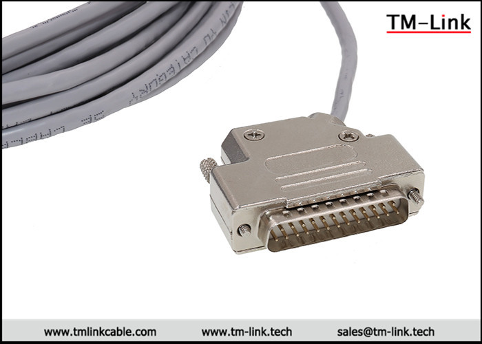 DB25 male premium D-Sub double shielded +EMI Cage assembly with 23awg CAT5e network cable