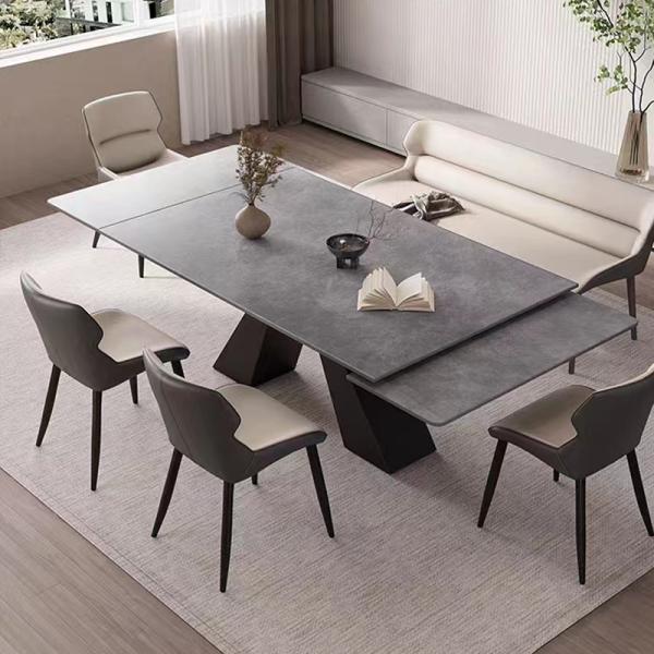 Extendable Dining Table Designs and Chairs Folding Modern Luxury Extendable Round Sintered Stone Dining Tables Set