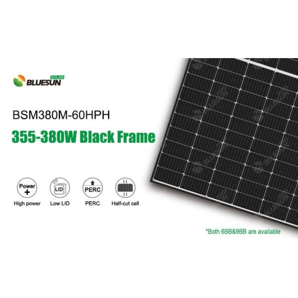 Bluesun BSM375M-72HPH 375 370 Watts Half Cell Perc Mono Solar Panel with Black Frame USA Warehouse Stock