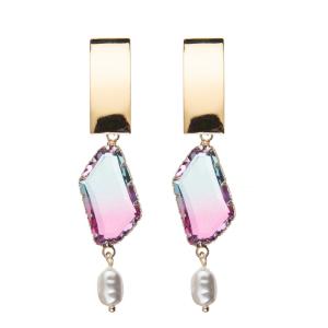 China Irregular Copper Piece Imitation Pearl Handmade Beaded Earrings Gold Plated wholesale
