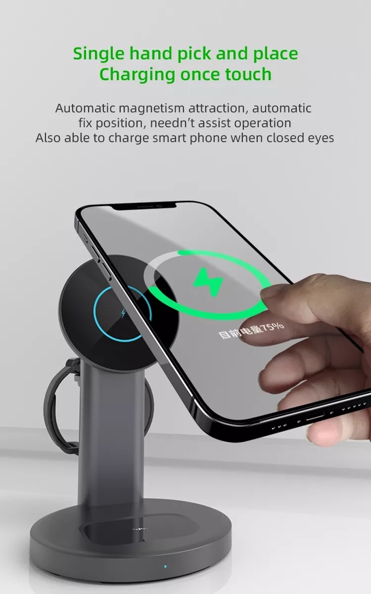 Magnetic 15W ABS Wireless Charging Station For IPhone Airpods Apple Watch
