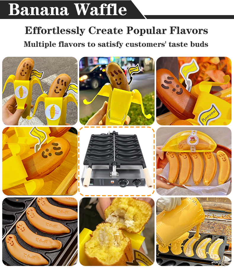 1800W Electric Banana Waffle Maker Nonstick 5pcs Waffle Making Machine 510*400*190mm