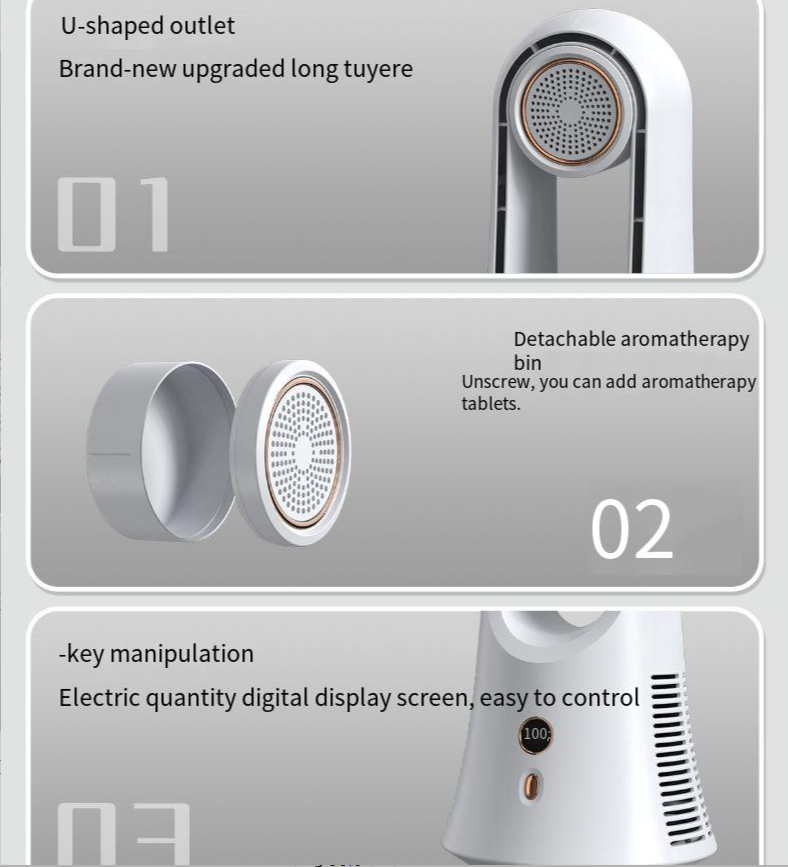 600g Multifunctional Mute Rechargeable Fragrance Bladeless Fan for Quiet Environment