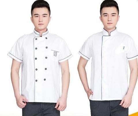 Embroidery Logo Restaurant Work Shirts Cotton Anti - Wrinkle With Stand Collar