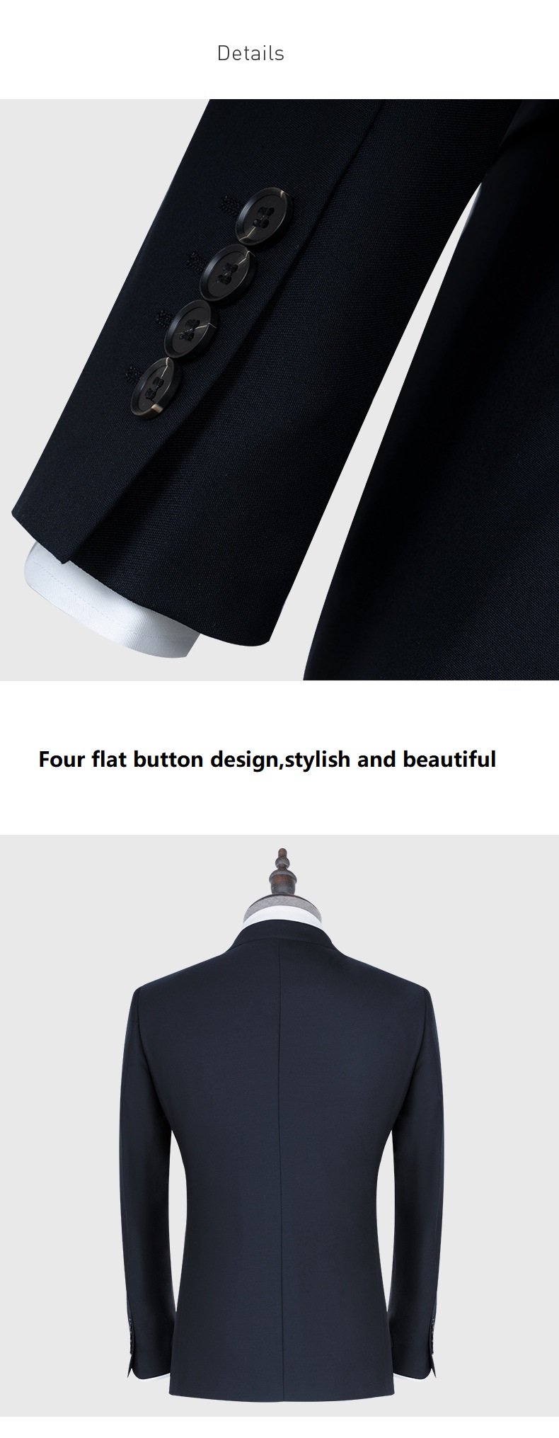 Front Style Flat Two-piece Suits in Navy Blue for Men's Casual and Formal Styles