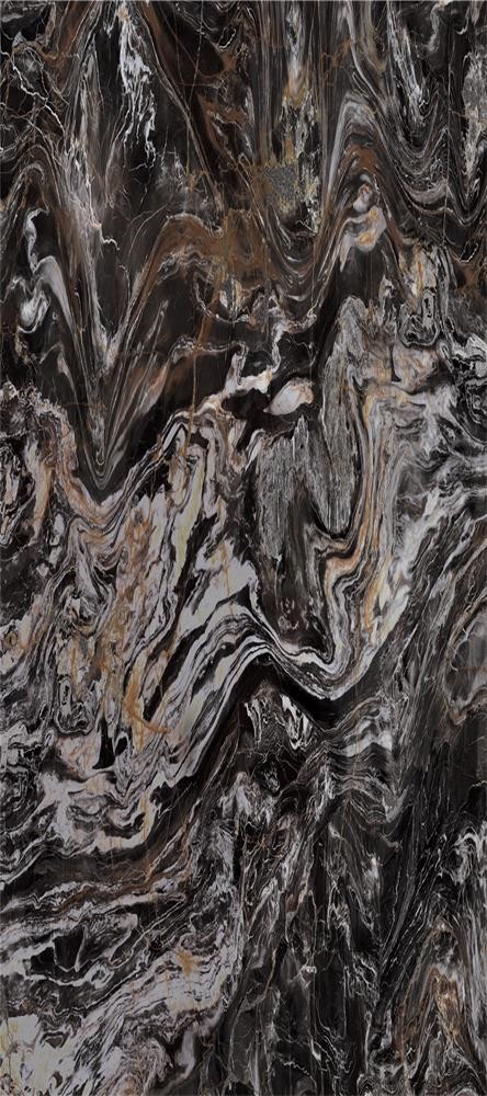 Black Ceramic Bathroom Polished 15.5mm Marble Look Porcelain Tile