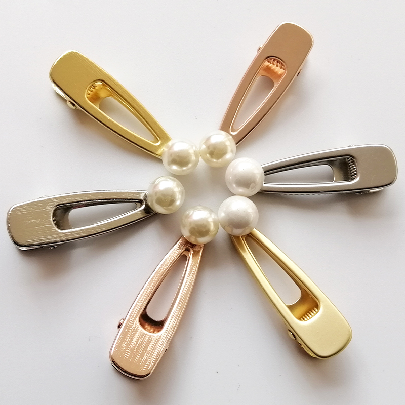 Gold small metal hair clips for thick hair clutcher Geometric pearl hair claw 5.2x1.5cm